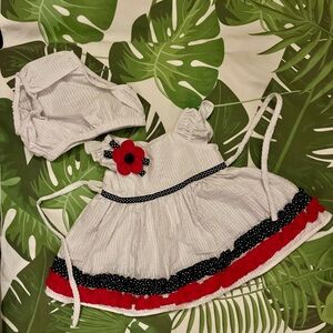 Rare Editions Baby White Dress with Red and Black Accents